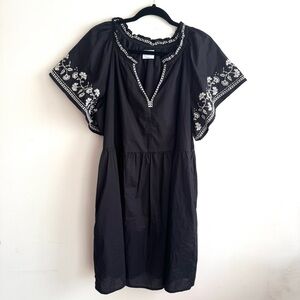 Old Navy Black Embroidered Boho Peasant Dress Flutter Sleeve Size L